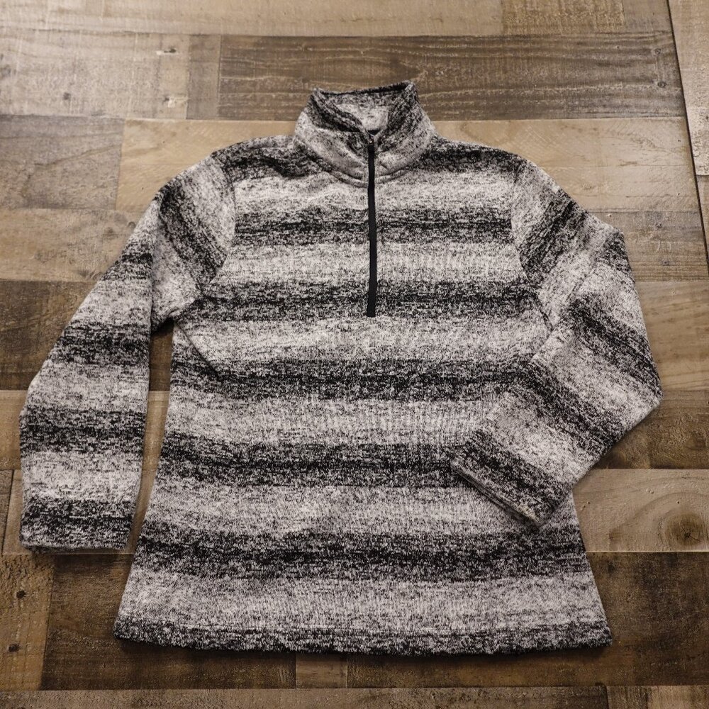 Lands’ End Quarter Zip Fleece Pullover Half Sleeve Women’s Medium Gray Black